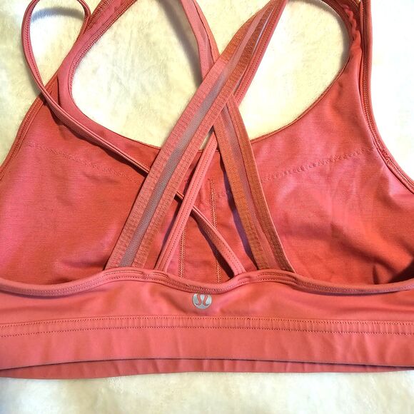 Lululemon Energy Bra Cross Back Medium Support Poppy Coral Pink Size 10 Run Yoga - Picture 7 of 10